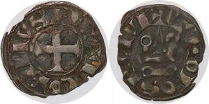 P3057 Rare France Denier tournois Toulouse évêché comté Alphonse de Poitiers