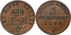 P3075 German States Prussia 3 Pfennig Wilhelm I 1866 A ->Make offer