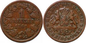 P3076 German States Nassau Kreuzer Adolf 1861 ->Make offer