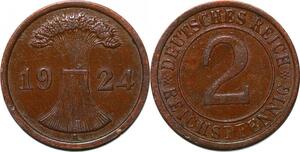 P3078 Germany Weimar Republic 2 Reichspfennig 1924 -> Make offer