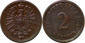 P3079 Germany Empire 2 Pfennig Wilhelm 1874 C -> Make offer