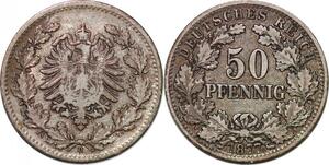 P3088 Germany Empire 50 Pfennig Wilhelm 1877 D Silver -> Make offer