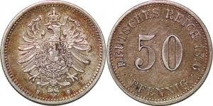 P3090 Scarce Germany 50 Pfennig Wilhelm I 1876 H Silver AU !!!! -> Make offer