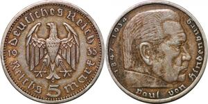 P3096 Germany Third Reich 5 Reichsmark 1935 A Silver AU -> Make offer