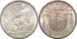 P3113 Scarce Spain Peseta 1933 *34* Silver frappe monnaie 180° UNC ->M offer