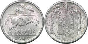 P3115 Spain 5 Centimos 1945 Horse ->Make offer