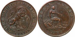 P3118 Spain 5 Centimos Provisional Government 1870 OM ->Make offer