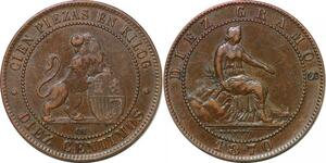 P3121 Spain 10 Centimos Provisional Government 1870 OM -> M offer