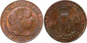 P3125 Spain 1/2 Centimo Isabel II 1868 OM Sevilla AU - >Make offer