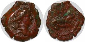 P3175 Rare Roman Empire Egypt Alexandria Dichalkon Claudius AD 41-54 Crocodile