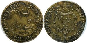 P3247 Rare France Jeton Henri III Écu de France couronné entouré collier femme nue SUP