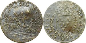 P3260 Rare France Jeton Charles IX Vaincre ou mourir cavalies fantasins fuyants 1574