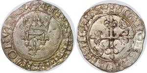 P3328 Rare France Charles VI florette 2e émission Saint-Pourçain Argent SUP