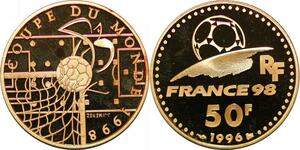 P3357 France 50 Francs World Cup Coupe Monde Football 1998 Or Gold PF BE