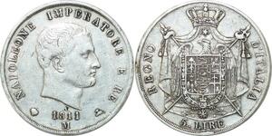 P3373 Scarce Italy 5 lire Napoleon I 1811 M Milan Tr Creux Silver ->Make offer