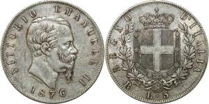P3380 Scarce Italy 5 Lire Vittorio Emanuele II 1876 R Roma Silver XF+ ->M offer