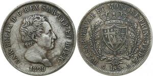 P3382 Scarce Italy 5 Lire Carlo Felice 1829 L Genova Silver