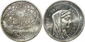 P3394 Italy 1000 Lire Roma Capitale Concordia 1870 1970 BU FDC