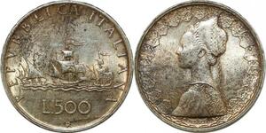 P3398 Italy Repubblica Italiana 500 Lire Caravelle Mont 1959 BU UNC