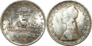 P3400 Italy Repubblica Italiana 500 Lire Caravelle Mont 1966 BU UNC