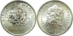 P3402 Italy 1000 Lire 1978 San Marino Tolstoi Silver UNC -> Make offer