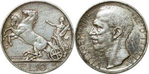 P3410 Italy 10 Lire 1927 Vittorio Emanuele III R Rome Silver ->M offer