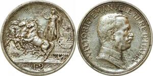 P3411 Italy 2 Lire Vittorio Emanuele III 1914 R Roma Silver UNC