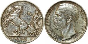 P3413 Rare Italy 10 Lire Victor Emmanuel III 1929 R Roma ** FERT ** Silver AU