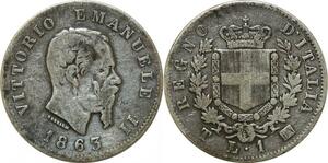 P3414 Italy Lira Vittorio Emanuelle II 1863 T Turin Silver -> M offer
