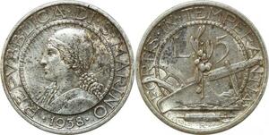 P3419 Italy San Marino 5 Lire 1938 R Roma silver UNC