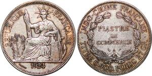 P3422 Scarce French Indochina Piastre 1924 A Paris Silver XF
