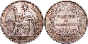 P3423 Scarce French Indochina Piastre 1905 A Paris Silver XF+