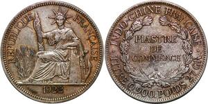 P3424 Scarce French Indochina Piastre 1922 H Heaton Silver XF