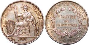 P3428 Scarce French Indochina Piastre 1906 A Paris Silver XF+