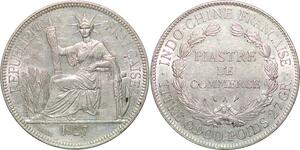 P3429 Scarce French Indochina Piastre 1927 A Paris Silver AU