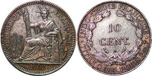 P3437 French Indochina 10 Cents 1902 A Paris Silver AU + -> Make offer