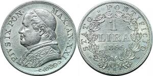 P3471 Scarce Vatican Lira Píus IX 1866 Roma R XXI Silver UNC