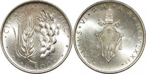 P3473 Vatican 500 Lire Paul VI 1972 Silver UNC BU ->Make offer