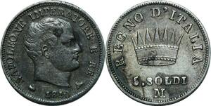 P3479 Italy 5 Soldi Napoleon I 1810 M Milano Silver AU ->Make offer