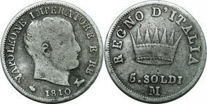 P3480 Italy 5 Soldi Napoleon I 1810 M Milano Silver ->Make offer