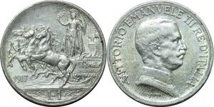 P3485 Italy Lira Vittorio Emanuele III 1917 R Roma Silver AU -> Make offer