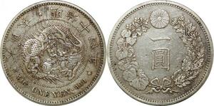 P3489 Scarce Japan Mutsu-Hito Yen 1881 Year 14 Meiji Silver AU