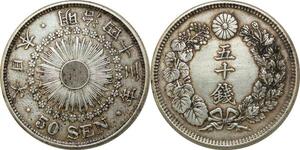 P3491 Japan 50 Sen Mutsu-Hito Year 43 1910 Silver -> Make offer
