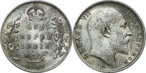 P3500 British India One Rupee King Edward VII 1907 Calcutta Silver UNC
