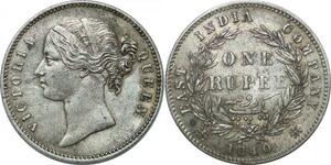 P3501 Scarce India Rupee Victoria Queen 1840 Calcutta W.W. 28 berries UNC