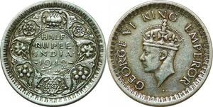 P3509 British India 1/2 Rupee George VI 1942 B Bombay Silver -> Make offer