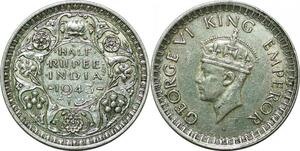 P3510 British India 1/2 Rupee George VI 1943 B Bombay Silver -> Make offer