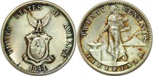 P3520 Philippines 20 Centavos United States America 1944 D Denver Silver UNC BU