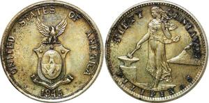 P3522 Philippines 20 Centavos United States 1945 S San Francisco Silver UNC BU