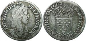 P3572 France 1/12 Ecu au buste Juvénile Louis XIV 1662 A Paris Argent ->Faire offre